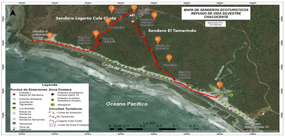 Ruta del sendero
ecoturístico-educativos Lagarto Cola Chata-El Tamarindo, del Refugio de Vida
Silvestre Río Escalante – Chacocente, Carazo-Rivas, 2018.  

 