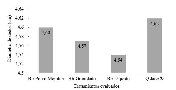 Diámetro promedio de
dedos según tratamiento